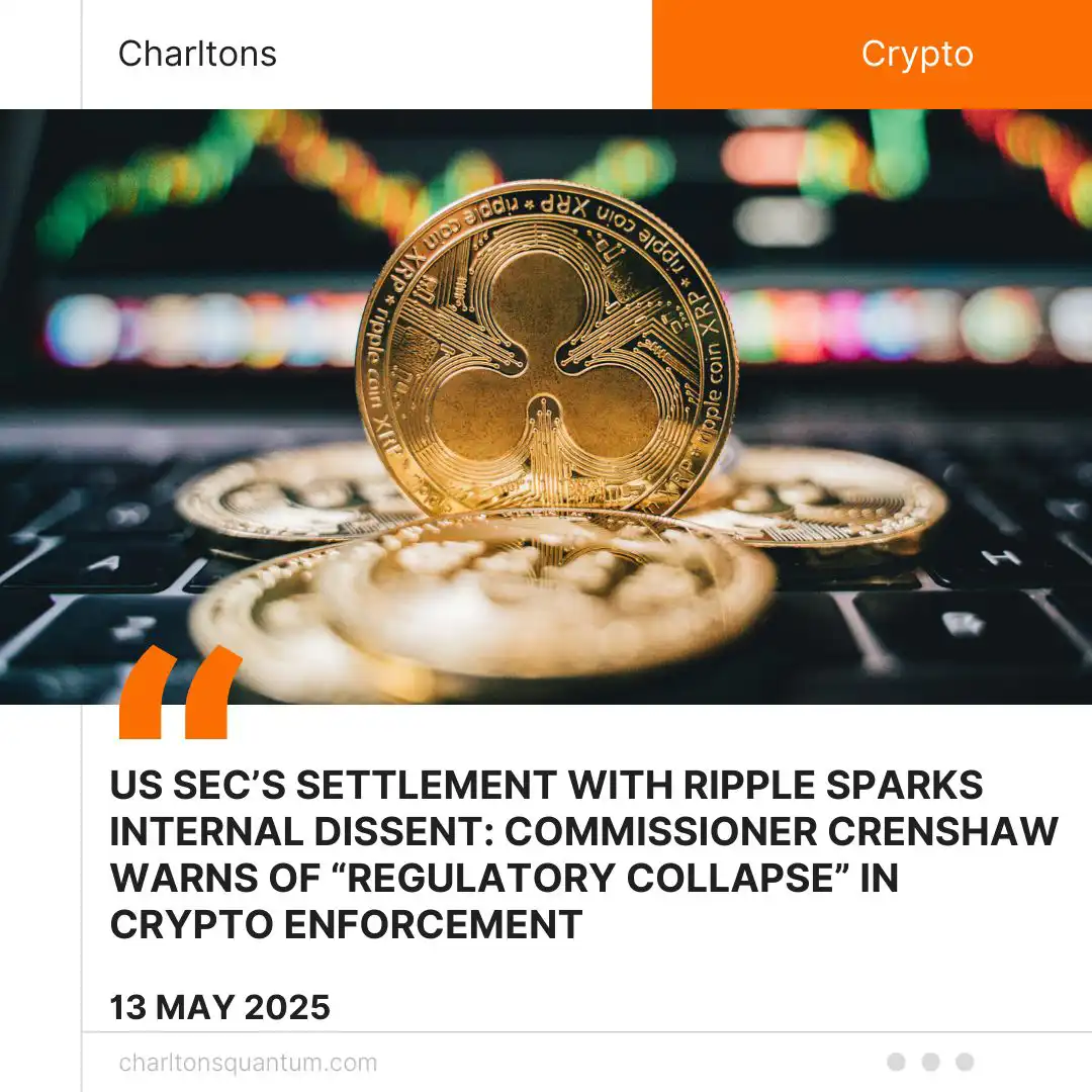 US SEC’s Settlement with Ripple Sparks Internal Dissent: Commissioner Crenshaw Warns of “Regulatory Collapse” in Crypto Enforcement