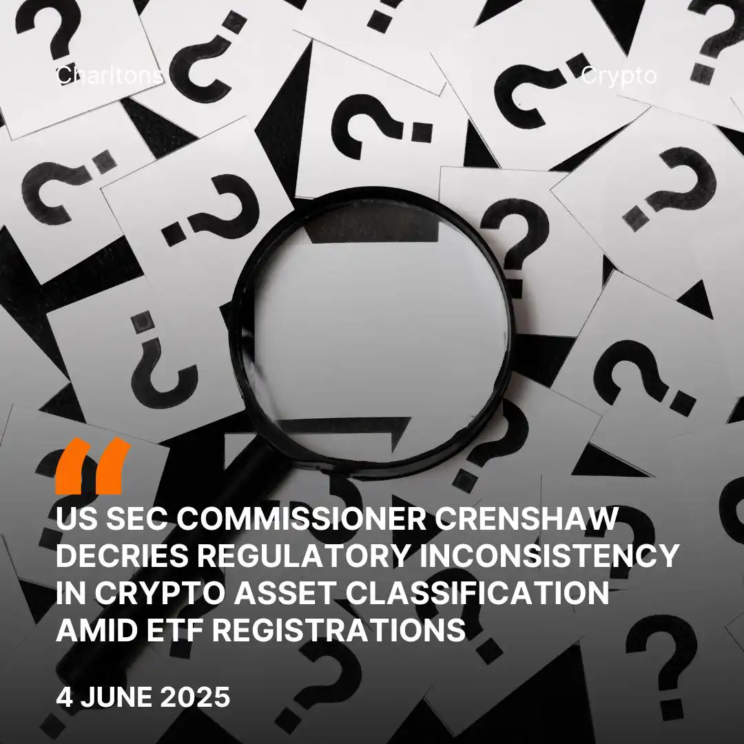 US SEC Commissioner Crenshaw Decries Regulatory Inconsistency in Crypto Asset Classification Amid ETF Registrations