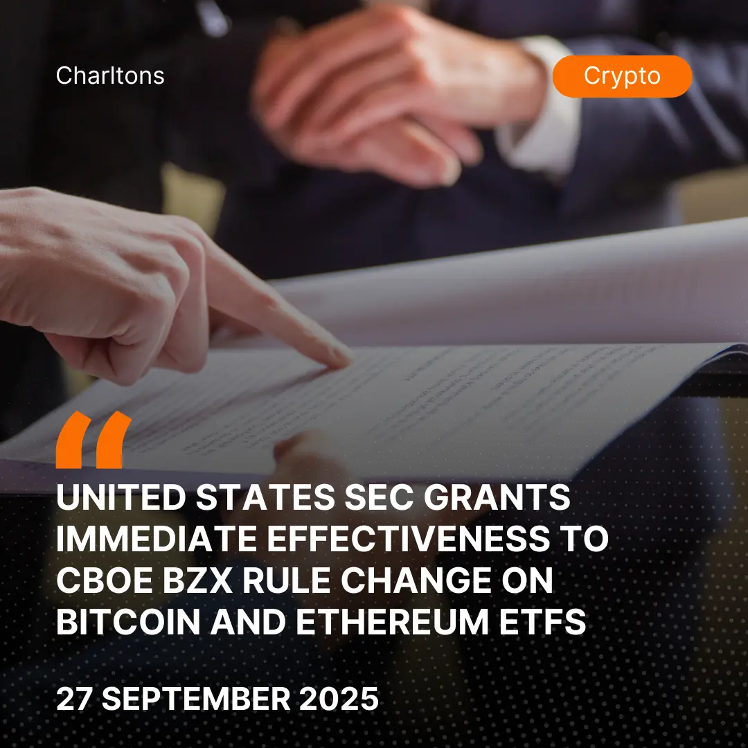 United States SEC Grants Immediate Effectiveness to Cboe BZX Rule Change on Bitcoin and Ethereum ETFs