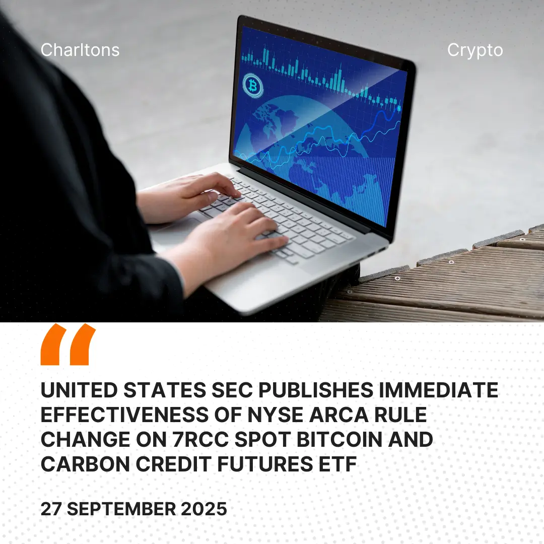 United States SEC Publishes Immediate Effectiveness of NYSE Arca Rule Change on 7RCC Spot Bitcoin and Carbon Credit Futures ETF United States SEC Publishes Immediate Effectiveness of NYSE Arca Rule Change on 7RCC Spot Bitcoin and Carbon Credit Futures ETF