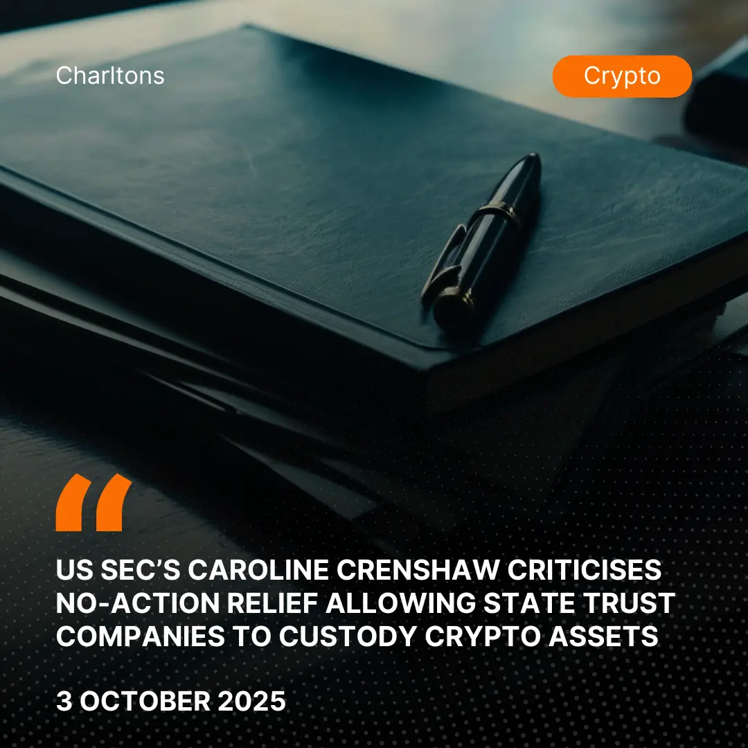 US SEC’s Caroline Crenshaw Criticises No-Action Relief Allowing State Trust Companies to Custody Crypto Assets US SEC’s Caroline Crenshaw Criticises No-Action Relief Allowing State Trust Companies to Custody Crypto Assets