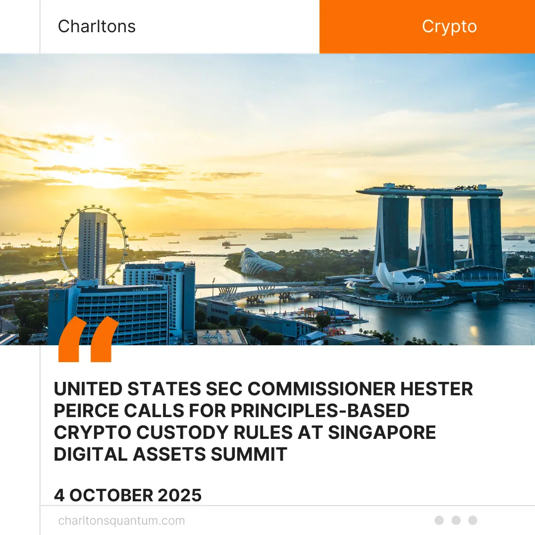 United States SEC Commissioner Hester Peirce Calls for Principles-Based Crypto Custody Rules at Singapore Digital Assets Summit United States SEC Commissioner Hester Peirce Calls for Principles-Based Crypto Custody Rules at Singapore Digital Assets Summit
